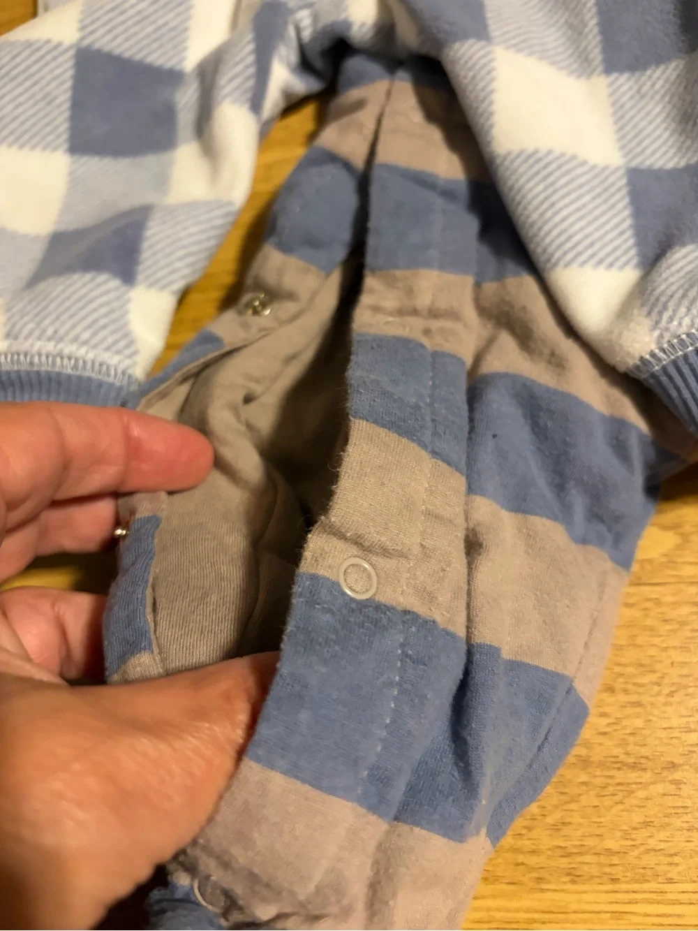 GAP Blue and Tan Striped quilted Baby Footed One-Piece Set & Fleece lined plaid